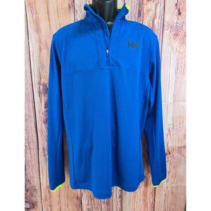 Helly Hansen Mens 1/4 Zip Pullover Shirt Large Blue & Neon Trim